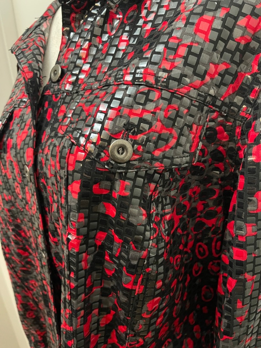 Ruby Rd. Black and Red Patterned Button-Front Shirt Jacket - Picture 3 of 7